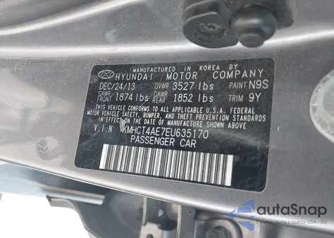 2014 Hyundai Accent Gls z USA, uszkodzony, nr VIN KMHCT4AE7EU635170